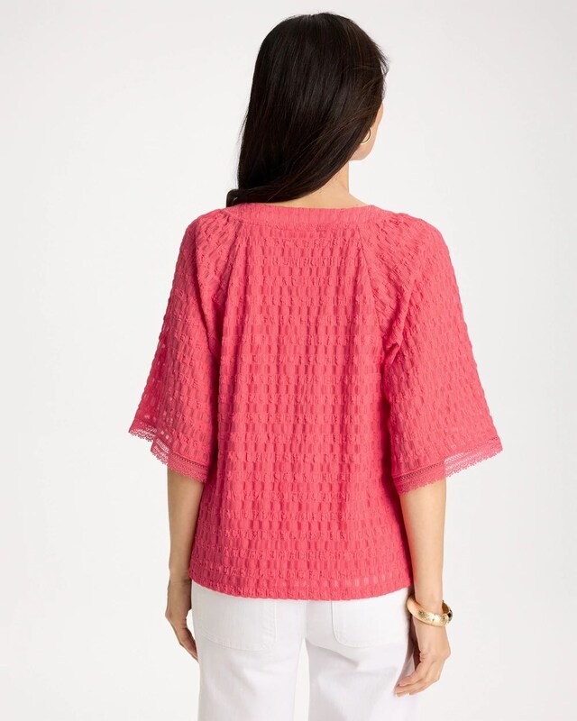 Crinkle Lace Knit Raglan Tee - image 3